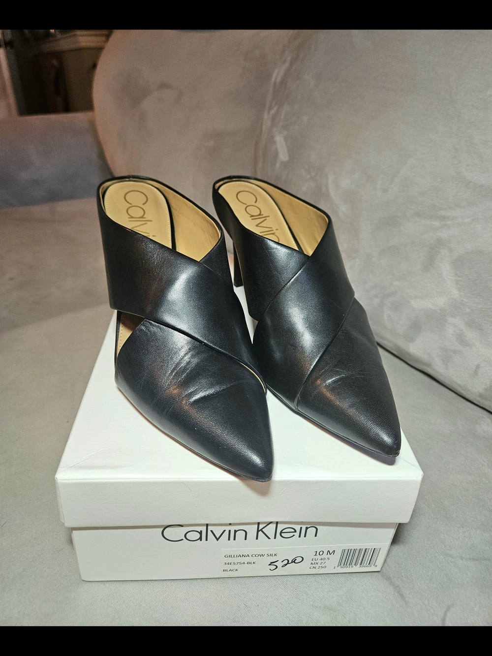 Calvin Klein Gilliana Black Leather Mule Heels